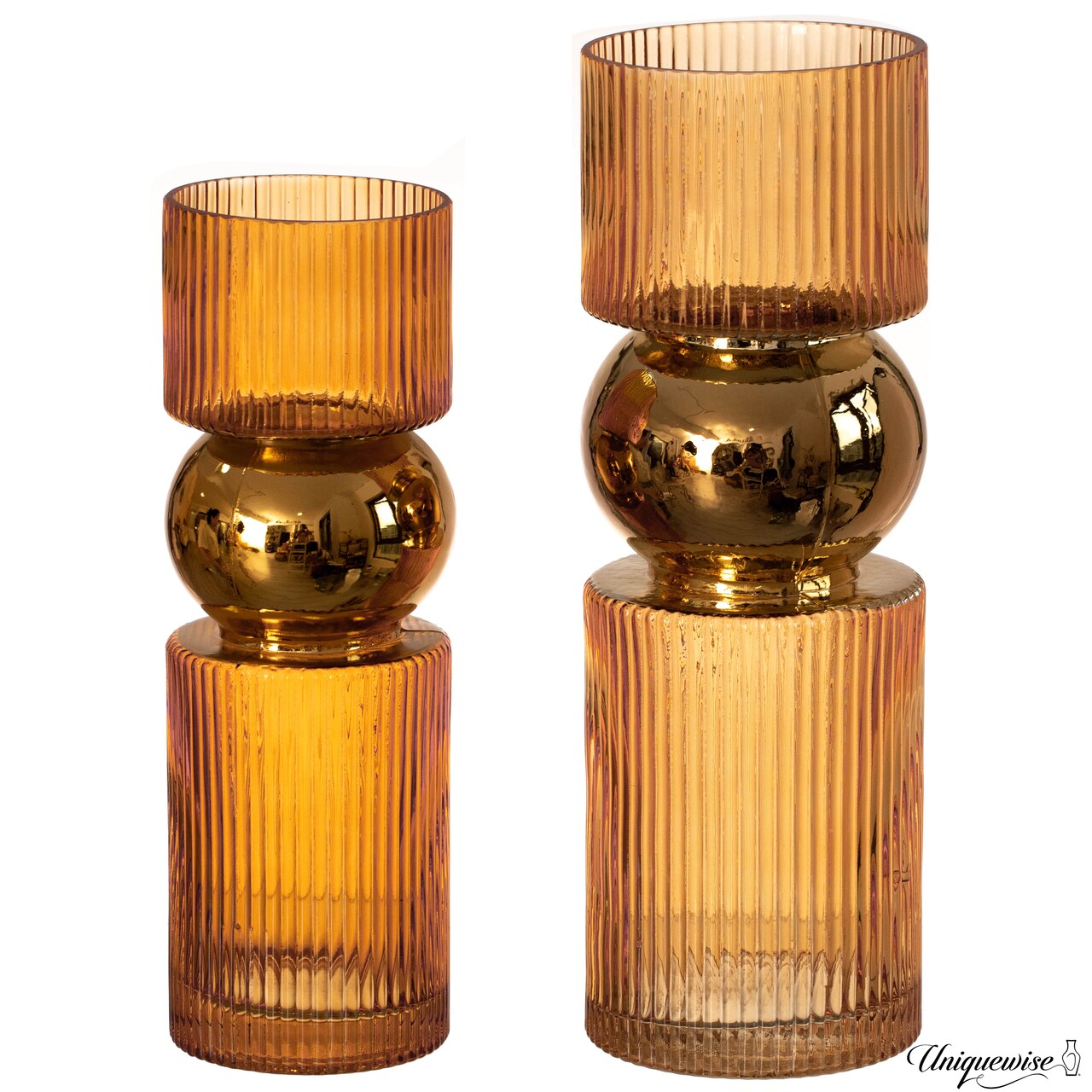 Set of 2 Decorative Green Tall Glass Vase - Modern Minimalist Decor for Parties, and Special Events - Perfect Centerpiece for Coffee Tables, Living Rooms, Dining Tables, Offices, and Farmhouse Decor